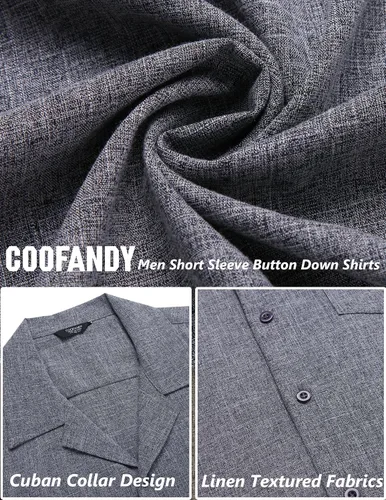 Vista 4 de COOFANDY Men Linen Shirts Beach Cuban Collar Shirts Summer Wedding Shirts Vacation Holiday