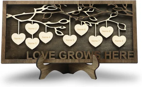 Vista 50 de Árbol genealógico con etiqueta de corazón, placas de madera grabadas personalizadas, regalos personalizados para madres, padres, escritorio, nombres