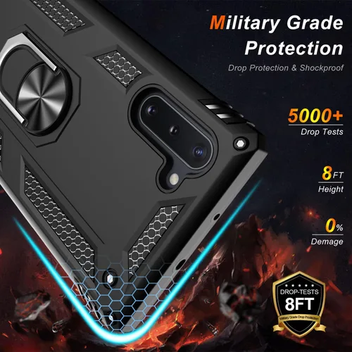 Vista 2 de LUMARKE Funda protectora para Galaxy Note 10, pasa 16 pies, prueba de caídas de grado militar, resistente con soporte de anillo magnético, Negro