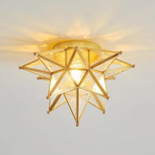 Vista 11 de Lámpara de techo negra con estrella morava, bronce aceitado, estilo vintage, antiguo, iluminación empotrada, estilo Art Deco de mediados de siglo