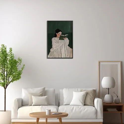 Vista 8 de Póster de libro de lectura de mujer vintage, verde esmeralda, arte de pared, abstracto, moderno, femenino, estético, impresiones, pintura para sala
