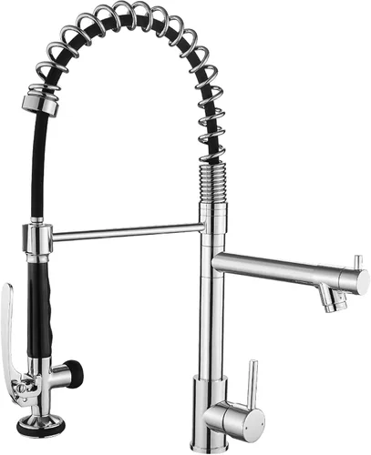 Vista 23 de Fapully - Grifo de fregadero de cocina comercial extraíble con espray níquel cepillado
