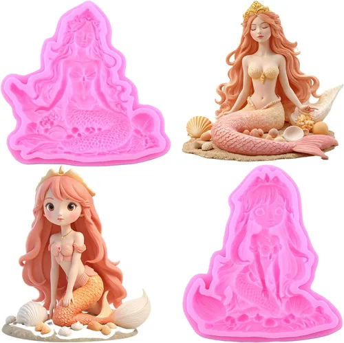 Vista 9 de Mujiang Moldes de silicona con temática de sirena 3D, molde de silicona Neptuno para decoración de pasteles, caramelo, chocolate, azúcar, arcilla