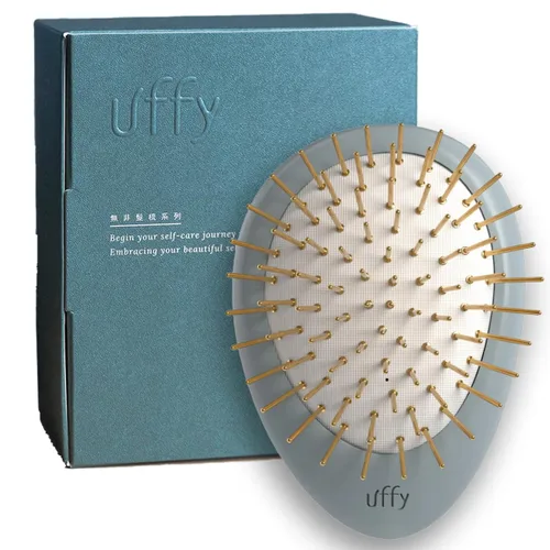 Vista 9 de Uffy Acubrusher - Cepillo de pelo Gua Sha chapado en oro de 24 quilates, masajeador ergonómico para el cuero cabelludo para la caspa