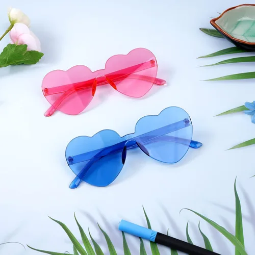 Vista 4 de Heart Shaped Sunglasses for Women Transparent Candy Rimless Sunglasses Fashion Heart Shaped Glasses for Party Favor
