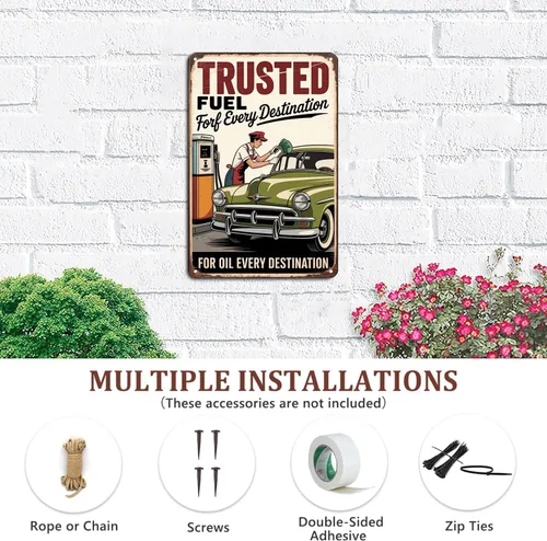Vista 6 de Retro Gas Station Trusted Fuel Service tin sign Vintage Automotive Garage Metal Sign Print Aesthetic for Garden Yard Bar Porch Home Bedroom Kitchen