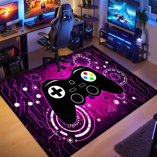 Vista 8 de Alfombra de juegos para habitación de niños - Alfombra de área amarilla temática de juegos para dormitorio de niños, decoración de habitación
