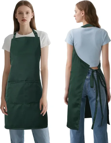 Vista 11 de Delantal de cocina para mujeres y hombres con bolsillos, delantales de arte de chef para cocinar, pintura, cerámica, cerámica