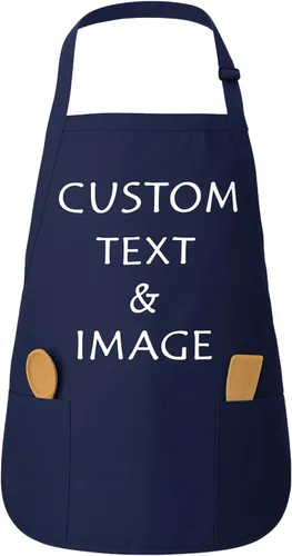 Vista 18 de Delantal personalizado con nombre o logotipo personalizado, cuello ajustable, 2 bolsillos, mezcla de algodón de fácil cuidado