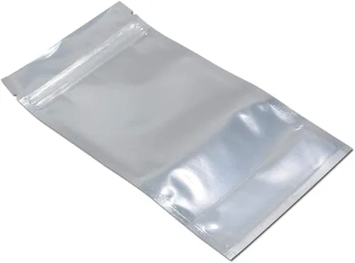 Vista 7 de FERENLI 100 Piezas Bolsas de Pie con Frente Transparente y Cierre de Cremallera Resellables de Papel de Aluminio Mylar Plástico para Embalaje