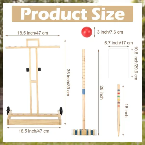 Vista 3 de Gemscream Juego de Croquet para 6 jugadores para adultos, kit de juego de Croquet con soporte de madera para patio trasero, juegos al aire libre