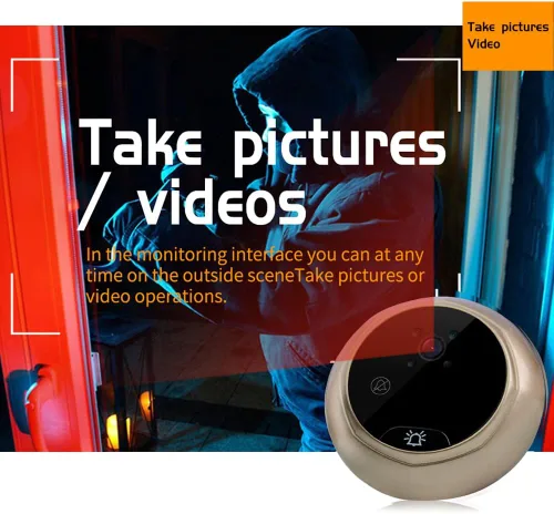 Vista 6 de Visor de puerta inteligente, timbre de video con pantalla LCD de 2.4 pulgadas, timbre de puerta inteligente, cámara de seguridad de mirilla