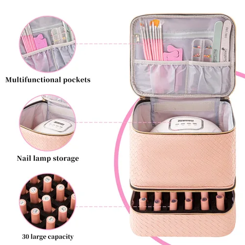 Vista 4 de Bolsa organizadora de esmalte de uñas, bolsa de viaje para esmalte de uñas, organizador de suministros de manicura con capacidad para 30 botellas