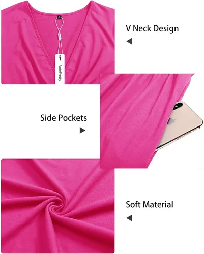 Vista 5 de VOTEPRETTY - Vestido cruzado de manga corta con cuello en V para mujer, vestido de verano informal con estampado floral y bolsillos