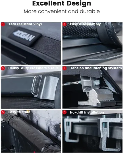 Vista 3 de Logan Cubierta Tonneau suave enrollable para F-250/F-350/F-450 1999-2016, fundas para caja de camioneta compatibles con F-250/F-350/F-450 1999-2016