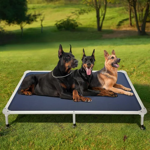 Vista 88 de Veehoo Cama elevada para perros a prueba de mordidas - Cuna elevada refrescante para mascotas - Marco de aluminio plateado y tela de malla