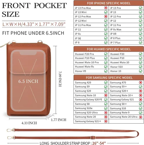 Vista 3 de Crossbody Bag Small Ladies Bag Mobile Wallet with Multiple Credit Card Holders Made of PU Leather with Multiple Pockets