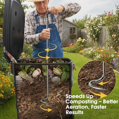 Vista 2 de Herramienta Aireadora de Compost, Girador de Compost en Espiral Resistente con Mango Ergonómico, Herramienta de Aireación Manual de Suelo