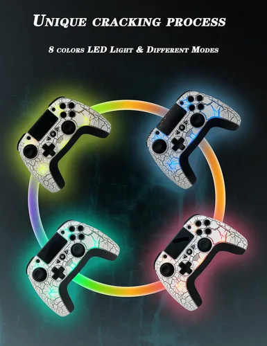 Vista 2 de Controlador inalámbrico para PS4, mando a distancia inalámbrico con diseño único agrietado8 colores LED ajustablesbotones traseros programablesSuper