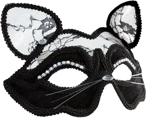 Vista 2 de Disfraz de gato negro para mujer con máscara de encaje sexy collar de orejas y gatito máscara y orejas para adultosadultos accesorios de Halloween