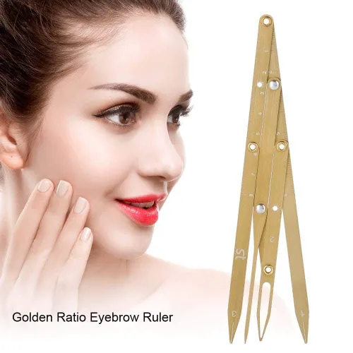 Vista 7 de Sonew Medición de cejas deslizante Regla de cejas Herramienta de maquillaje de cejas de acero inoxidable Conformación de cejas (oro)