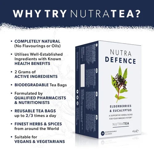 Vista 3 de NUTRADEFENCE - Té para resfriado y gripe Té de inmunidad - Apoya y estimula el sistema inmunológico - Incluye saúco, eucalipto y raíz de regaliz