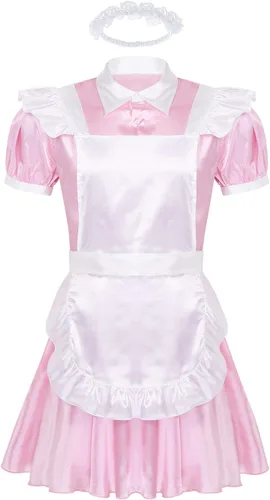 Vista 2 de Yeahdor Mini vestido de satén brillante con delantal y diadema