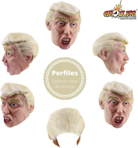 Vista 8 de Máscara de Halloween Trump con cabello para adultos, Beige
