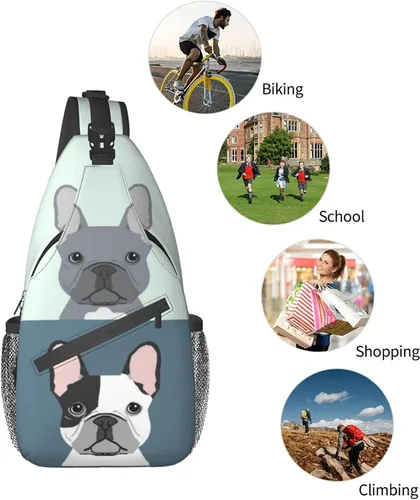 Vista 7 de Lindo Bulldog francés Sling Bag para hombres y mujeres, múltiples bolsillos en el pecho bolsa de hombro Crossbody para ciclismo, deportes, viajes