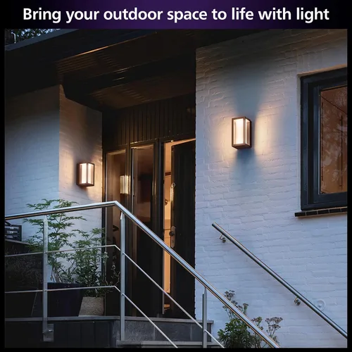 Vista 4 de Philips Hue Impress - Lámpara de pared para exteriores (cableada), (6.1 x 9.4 pulgadas), luz blanca y de color, control de voz, requiere puente