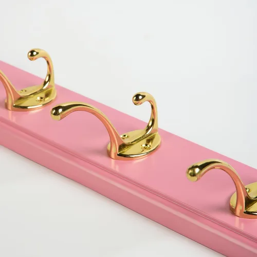 Vista 7 de Perchero de bambú para montaje en pared, 17 pulgadas, 4 ganchos dobles, paquete de 2, rosa y dorado
