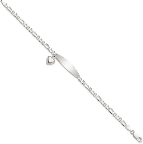 Vista 3 de Pulsera de cadena colgante de plata de ley 925 Figaro Link ID Heart Love