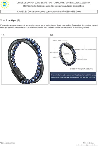 Vista 5 de murtoo - Pulsera de piel con cuentas o abalorios para hombre cuentas naturales acero y piel