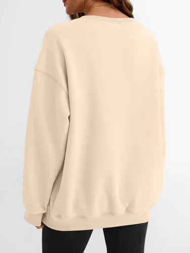 Vista 4 de EFAN Sudaderas de forro polar Y2K de gran tamaño con cuello redondo para Albaricoque