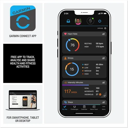 Vista 4 de Garmin vívoactive 5, reloj inteligente GPS de salud y fitness, pantalla AMOLED, hasta 11 días de batería (renovado) (negro)