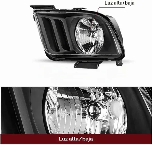 Vista 3 de Conjunto de faros halógenos estilo OE JSBOYAT para Ford Mustang 2005 a 2009 Carcasa negra con reflector transparente