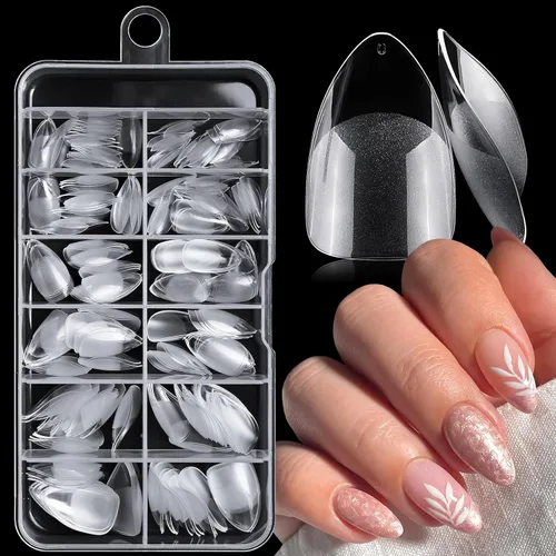Vista 12 de 240 puntas de uñas de gel de almendra, uñas postizas cortas, uñas postizas transparentes, puntas de uñas de almendra extra cortas, puntas de uñas