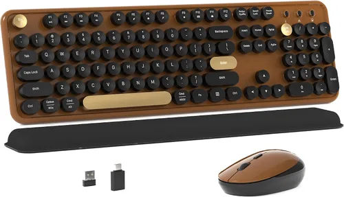 Vista 15 de MPTOG Combo de teclado y mouse inalámbrico de computadora colorido con teclas redondas estilo máquina de escribir, diseño retro, interruptor