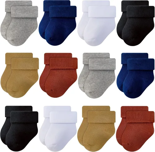 Vista 11 de RATIVE Baby Socks Soft Terry Turn Cuff For Newborns (0-6 Months)