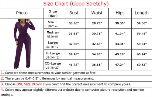 Vista 5 de LightlyKiss Women Casual V Neck Sparkly Jumpsuits Long Sleeve Onesie Loose Pants Party Clubwear with Belt