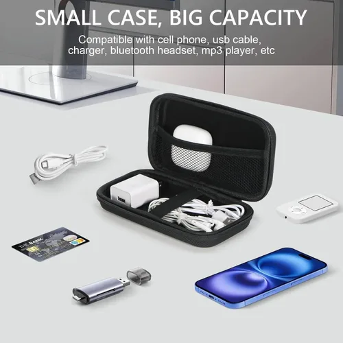 Vista 3 de Funda de protección portátil de goma EVA para batería externa, teléfono celular, GPS, disco duro, cable de carga USB, bolsa de transporte