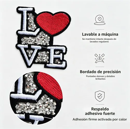 Vista 4 de 2 piezas de parches para planchar con diamantes de imitación para ropa, chaqueta, bolsos, mochilas