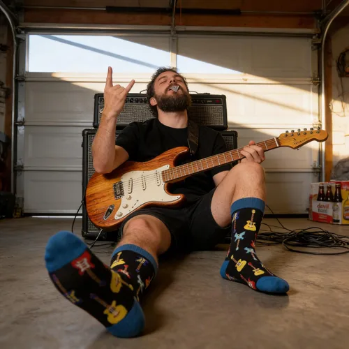 Vista 2 de HAPPYPOP Regalos de notas musicales para hombres, calcetines novedosos para piano de guitarra, regalos de batería para amantes de la música