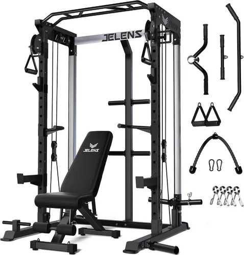 Vista 31 de C21 Power Cage 2000LBS Multi-Function Power Rack with Independent Dual Pulley System, All-in-One Squat Rack for Cable Crossover, Home Gym Workout