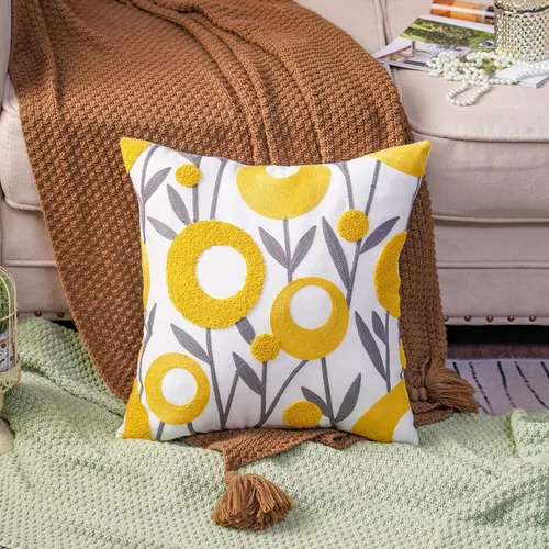 Vista 8 de ARTMAGIC Fundas decorativas para cojín con flores amarillas bordadas, fundas de almohada cuadradas estilo granja para sofá, cama, sala de estar