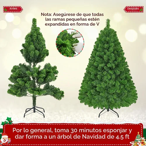 Vista 6 de Yaheetech Árbol de Navidad artificial preiluminado de 4.5 pies con luces blancas cálidas incandescentes, árbol de Navidad preiluminado completo