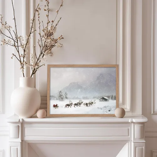 Vista 5 de Poster Master Póster Vintage de Vacaciones - Impresión Retro de Navidad - Regalo para Artista, Amigo - Papá Noel en Trineo de Renos, Invierno, Nieve