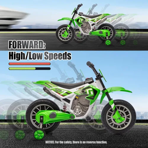 Vista 3 de Motocicleta para niños, motocicleta de paseo con batería 12V7A Verde