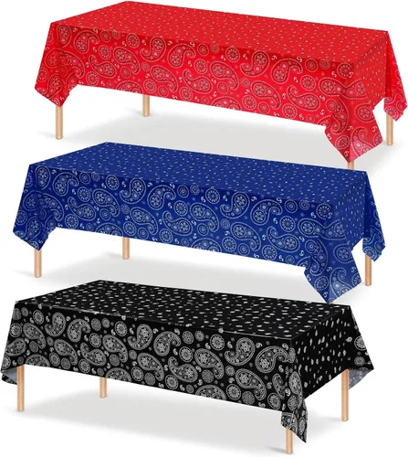 Vista 26 de Tatuo Mantel de fiesta del oeste con estampado de cachemira, mantel de bandana, mantel de plástico rectangular con flores para fiesta temática