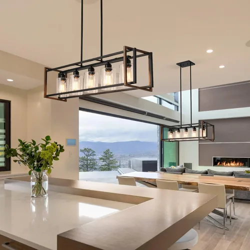Vista 6 de Lámpara de comedor, lámparas negras de 5 luces para comedor, iluminación de isla de cocina de granja, luces colgantes para isla de cocina, lámpara